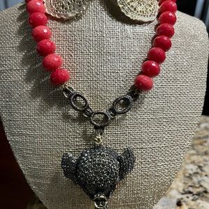 Coral Elephant Pendant Necklace